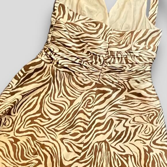 JONES NEW YORK HALTER ANIMAL PRINT SILK SEMI FORMAL SEXY DRESS BROWN LARGE 12 - Picture 3 of 8